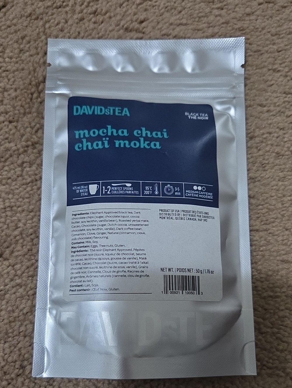 2/$20 New! Sealed! Davidstea MOCHA CHAI Loose Leaf Tea 50g Davids Tea